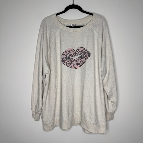 Wildfox Cream Sweatshirt with Pink Leopard Lips XXL - Picture 1 of 5